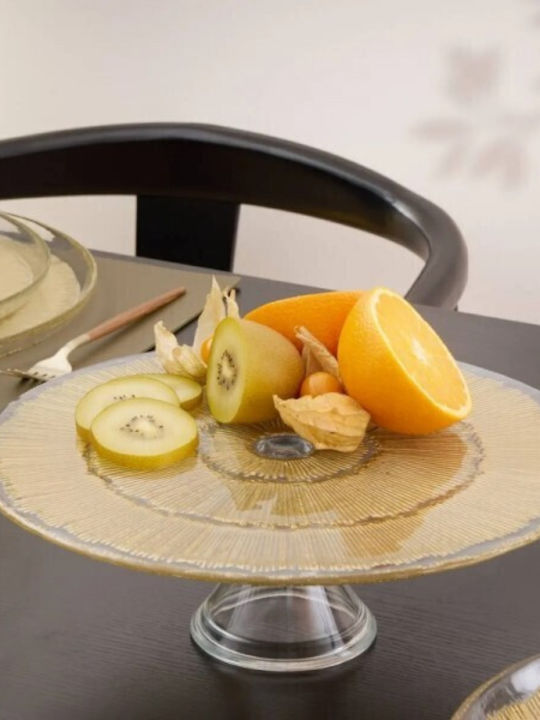 Secret de Gourmet Τουρτιέρα Γυάλινη με Πόδι Χρυσή 33x33x10.3εκ.