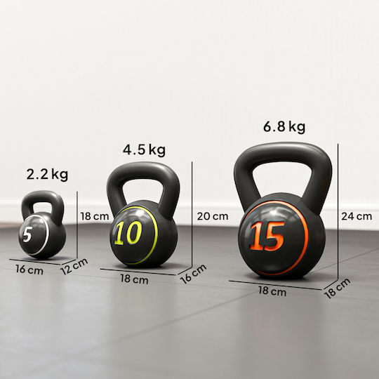 Sportnow Σετ Kettlebell 3 Βαράκια 2 2kg/4 5kg/6 8kg Πλαστικό Περίβλημα Μαύρο
