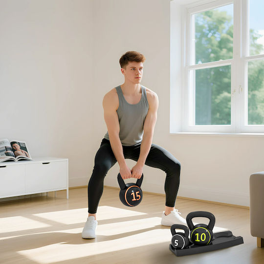 Sportnow Σετ Kettlebell 3 Βαράκια 2 2kg/4 5kg/6 8kg Πλαστικό Περίβλημα Μαύρο