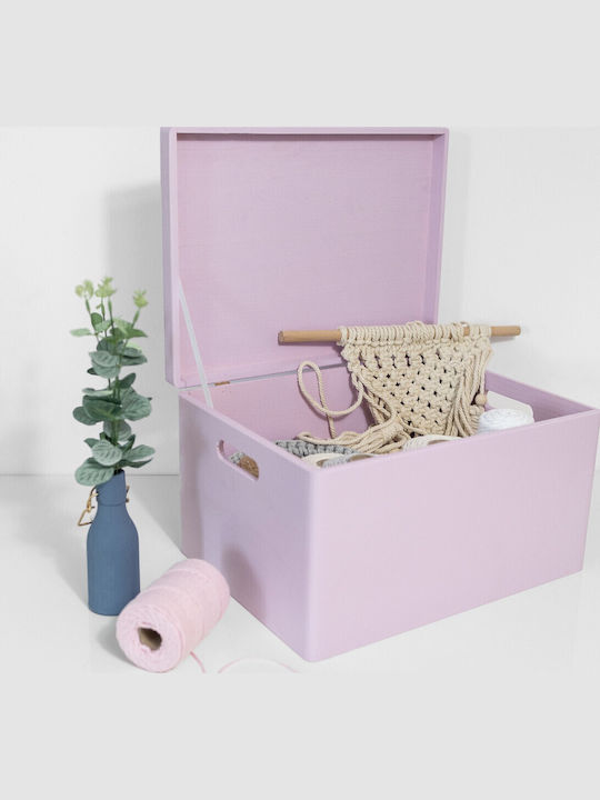 Cutie de Depozitare Mare din Lemn Creative Deco XXL Roz 40 x 30 x 24 cm + 1 cm Mânere Capac Decorativ Perfectă pentru Documente Amintiri Jucării Unelte