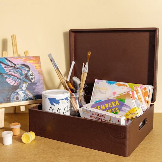 Creative Deco XL Große braune Holz-Aufbewahrungsbox 40 x 30 x 14 cm + 1 cm Griffe Deckel Dekorative Truhe Perfekt für Dokumente Erinnerungsstücke Spielzeug Werkzeuge