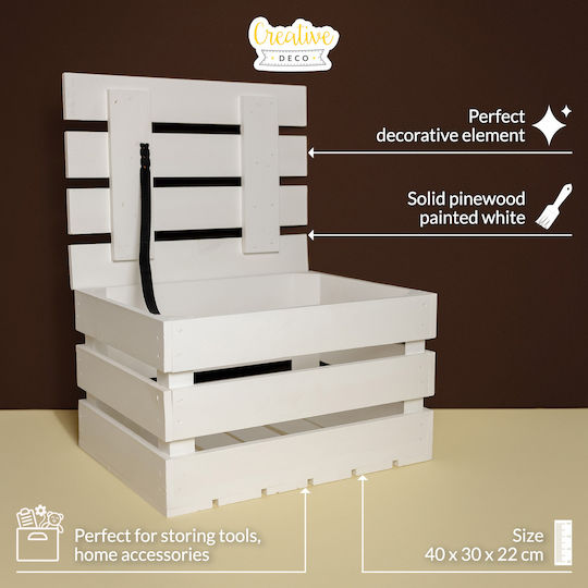 Creative Deco Wooden Chest White Large Lid 40 X 30 X 22 Cm Vintage Style Burnt Wooden Box Perfect Storage Gift Decoration Diy