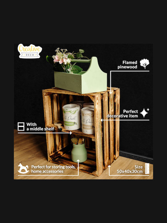 Creative Deco Wooden Burnt Chest Shelf 50 X 40 X 30 Cm Vintage Style Burnt Wooden Box Perfect Storage Gift Decoration Diy Documents Tools Toys