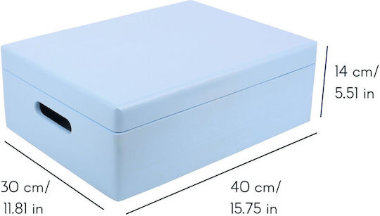 Cutie de Depozitare Mare din Lemn Creative Deco XL Albastră 40 X 30 X 14 Cm + 1 Cm Mânere Capac Decorativ Perfectă pentru Documente Amintiri Jucării Unelte