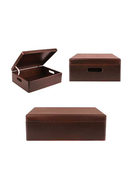 Creative Deco Xl Brown Large Wooden Storage Box 40 X 30 X 14 Cm + 1 Cm Handles Lid Decorative Chest Perfect Documents Memorabilia Toys Tools