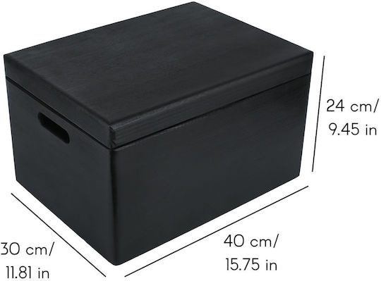 Креатив Деко ХХЛ Черна Голяма Дървена Кутия За Съхранение 40 X 30 X 24 См + 1 См Дръжки Капак Декоративен Сандък Перфектен За Документи Спомени Играчки Инструменти