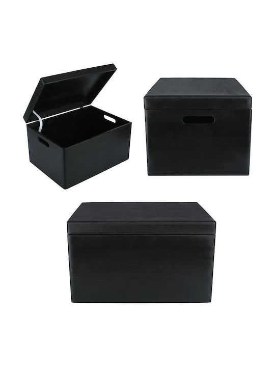 Cutie de Depozitare Mare din Lemn Creative Deco Xxl Neagră 40 X 30 X 24 Cm + 1 Cm Mânere Capac Cufăr Decorativ Perfect pentru Documente Amintiri Jucării Unelte