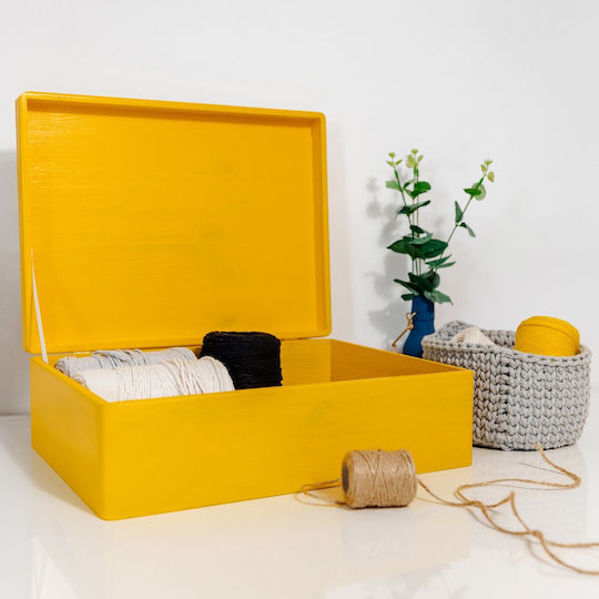 Cutie de Depozitare Mare din Lemn Creative Deco XL Galben cu Capac 40 X 30 X 14 Cm + 1 Cm Fără Mânere Cufăr Decorativ Ideal pentru Documente Amintiri Jucării Unelte