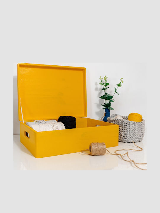 Creative Deco Xl Yellow Large Wooden Storage Box 40 X 30 X 14 Cm + 1 Cm Handles Lid Decorative Chest Perfect Documents Memorabilia Toys Tools