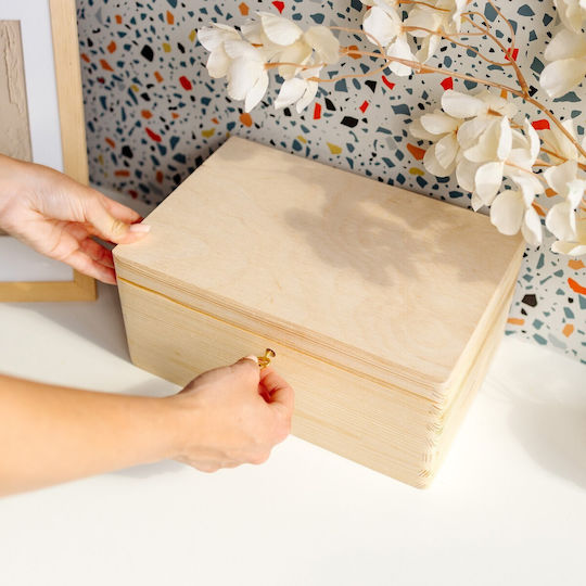 Creative Deco Large Wooden Box Lock Lid Decoration 30 X 20 X 13 Cm + 1cm Without Handles Wooden Chest Documents Toys Tools