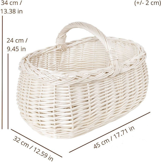Creative Decorative Basket Wicker with Handles White 45x32x34cm