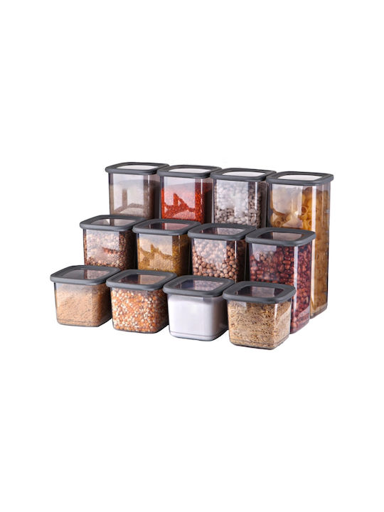 Set 12 Bucăți Vaze Pentru Paste Zahăr Cereale Cu Capac Plastic Gri 1750ml 12 Bucăți