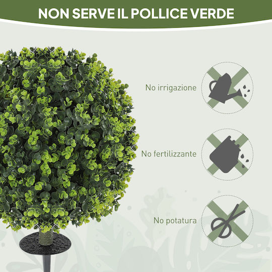 Homcom Set of 2 Artificial Plants Artificial Buxus Balls Base for Indoor Outdoor Spaces UV Resistant Green