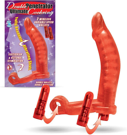 Nasstoys Double Penetrator Red Vibrating Cock Ring & Dildo Doppelter Vibrator Rot
