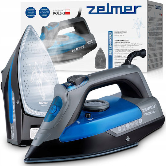 Zelmer Steam Iron 3000W with Ceramic Plate and Continuous Steam Supply 40g/min
