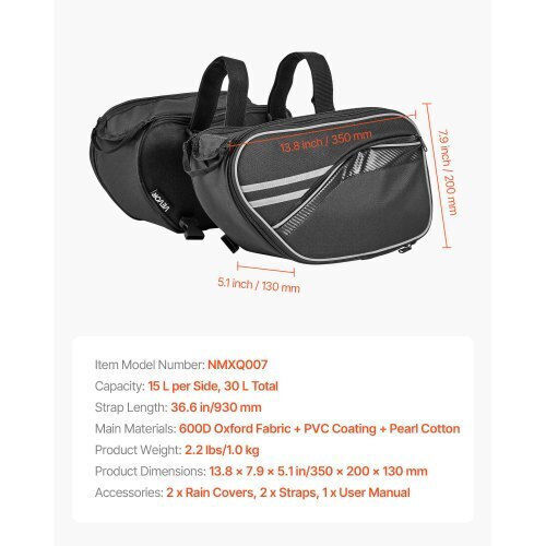 Vevor Motorcycle Saddle Side Bag 30lt in Black Colour