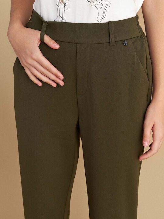 Damen Stoff Hose mit Gummizug Green