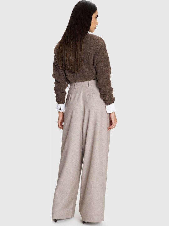Dama Tesatura Pantaloni cu Croială Dreaptă Beige