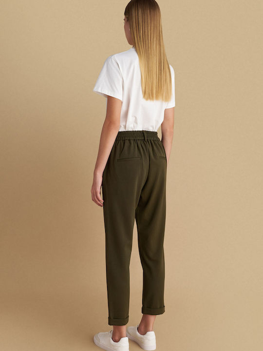 Damen Stoff Hose mit Gummizug Green