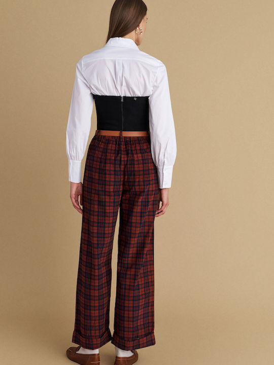 Women's Fabric Trousers Checked Red