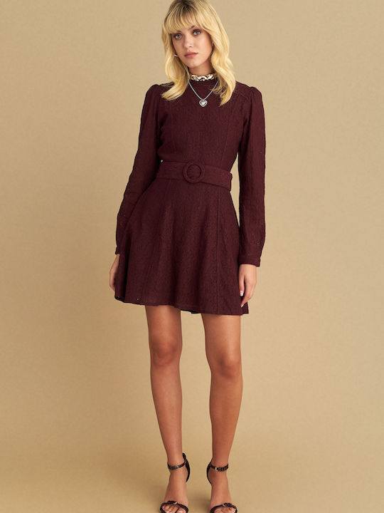 Mini Evening Dress with Lace Red