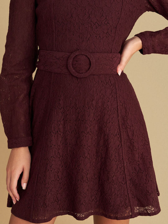 Mini Evening Dress with Lace Red