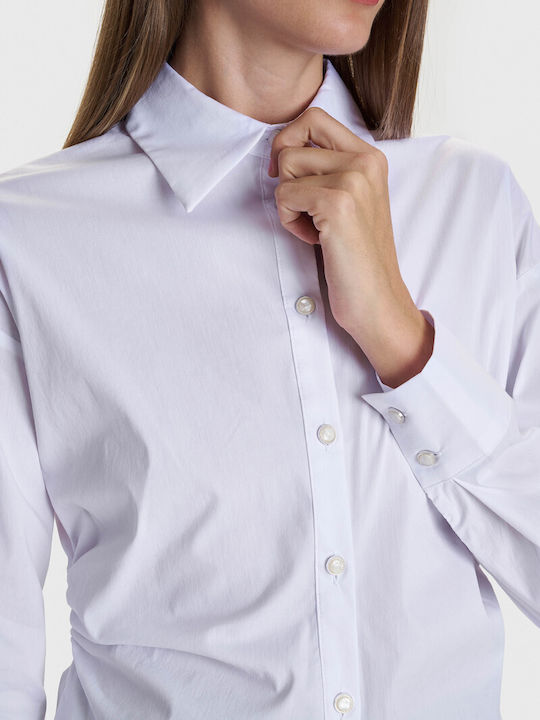 Langärmelig Damen Hemd White