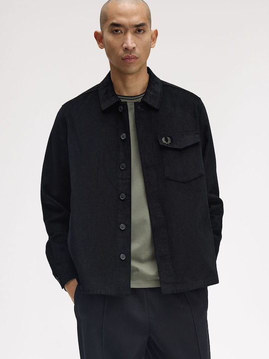 Μακρυμάνικo Κοτλέ Overshirt σε Κανονική Γραμμή Ριγέ Black