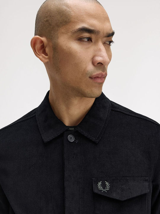 Μακρυμάνικo Κοτλέ Overshirt σε Κανονική Γραμμή Ριγέ Black