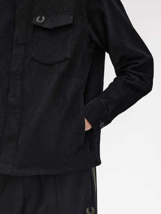 Μακρυμάνικo Κοτλέ Overshirt σε Κανονική Γραμμή Ριγέ Black