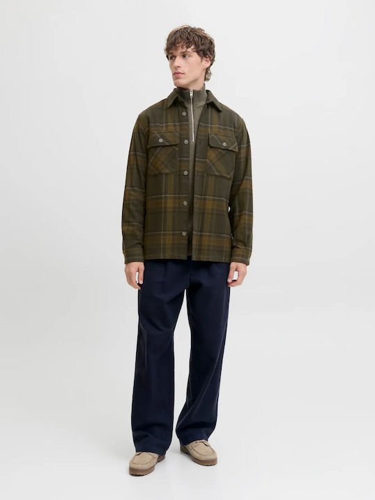 Melange Дълъг Ръкав Памучен Overshirt Каре Зелен