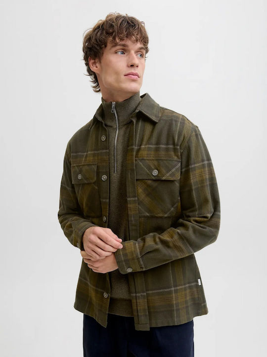 Melange Дълъг Ръкав Памучен Overshirt Каре Зелен