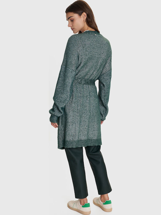 Long Women's Knitted Cardigan with Buttons Green