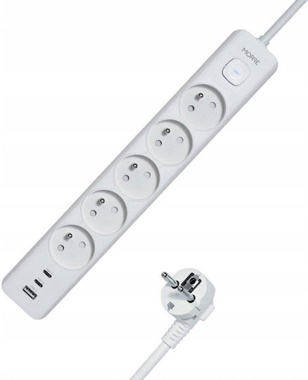 Tiross Steckdosenleiste 5 Positionen mit USB-A und Kabel 1.5m