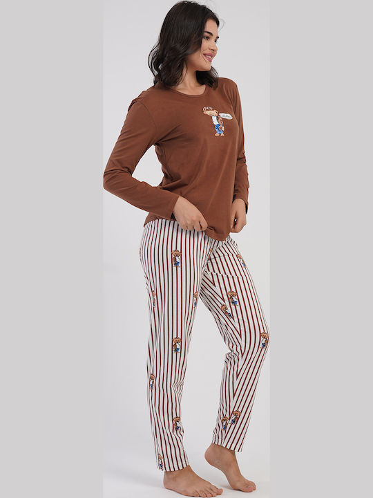 Vienetta Secret Winter Damen Pyjama-Set Brown