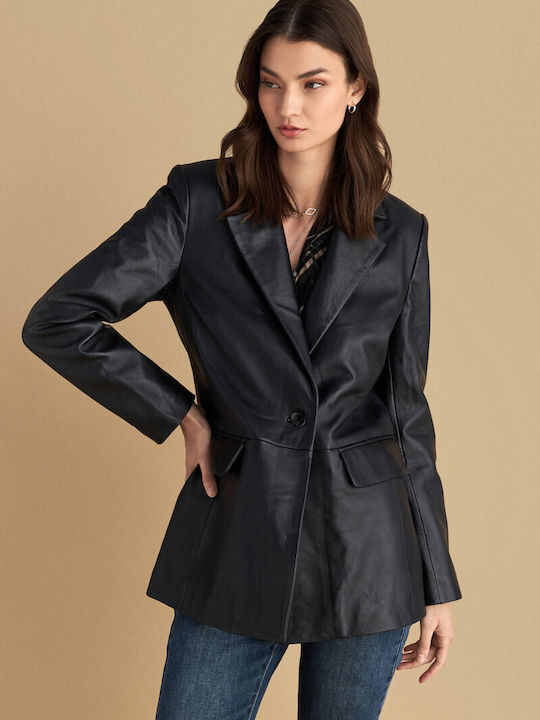 attrattivo Damen Leder Blazer Black