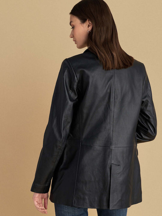 attrattivo Women's Leather Blazer Black