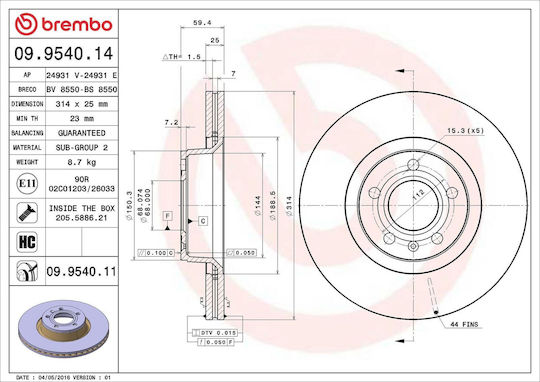 Audi A6 Avant 4f5 C6 Brake Disc Brembo 09954011