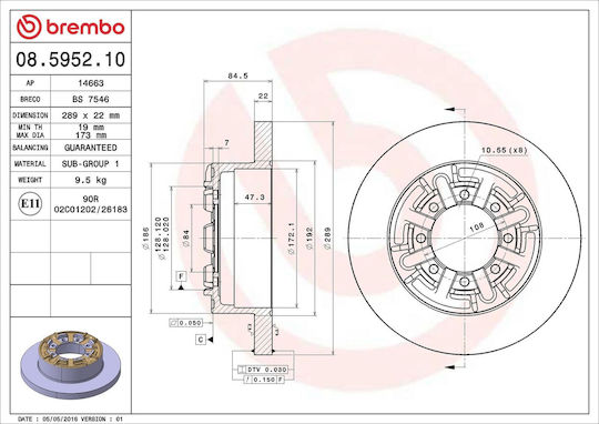 Iveco Daily Ii Chassis Platform Brembo 08595210 Brake Disc