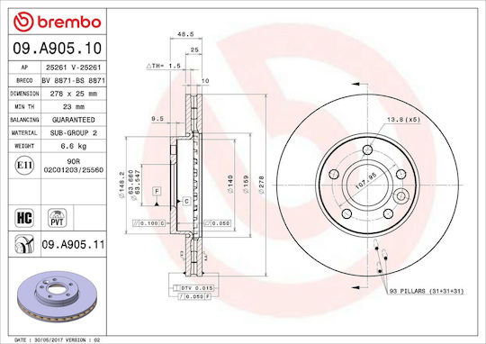 Ford C-max Ii Dxa Cb7 Dxa Ceu Brembo 09a90510 Brake Disc