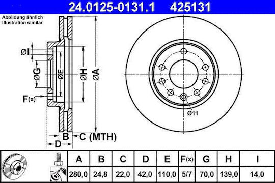 Bremsenscheibe Opel Astra G Cabriolet F67 Ate 24012501311