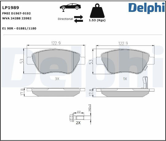Delphi Brake Pad Front 4pcs for Fiat Doblo Opel Adam
