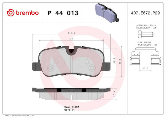 Brembo Спирачна накладка Задни за Land Rover Откриване