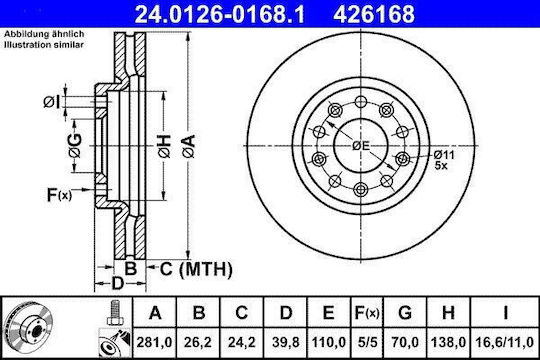 Alfa Romeo Giulietta 940 Brake Disc Ate 24012601681