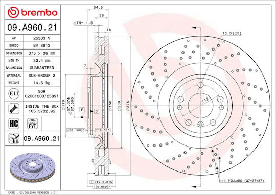 Mercedes-benz Gl-class X166 Brake Disc Brembo 09a96021