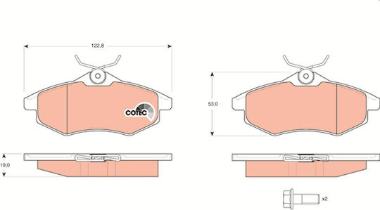 Trw Front Brake Pad Set Caliper Guide Bolt Supplements Citroen C2 C3 1.1-1.4d 02.02 Height 53mm Width 122.8mm Thickness 19mm