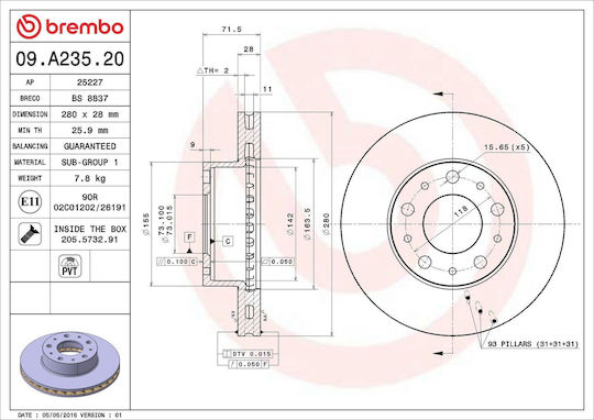 Brake Disc Fiat Ducato Bus 250 290 Brembo 09a23520