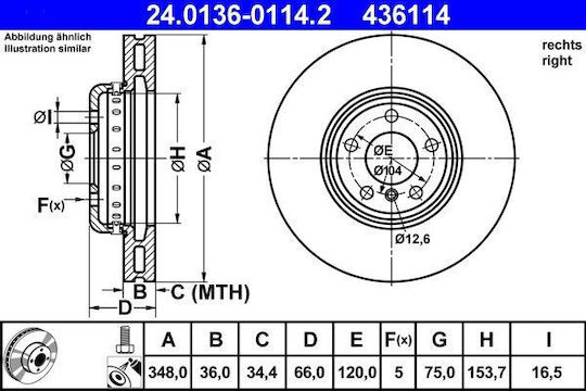 Disc de frână Bmw 5 F10 F18 Ate 24013601142