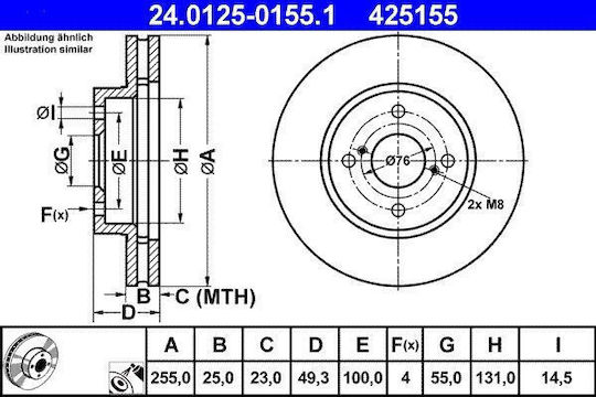 Disc de frână Ate 24012501551 pentru Toyota Corolla Cde12 Zze12 Nde12 Zde12