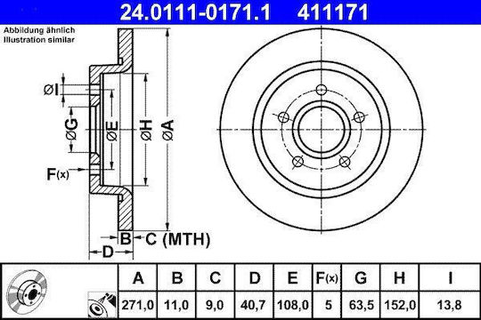 Диск за спирачки на Ford Focus III Ate 24011101711